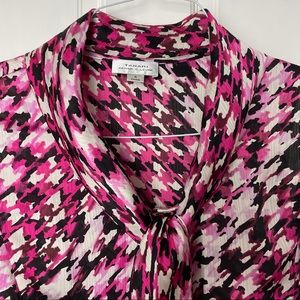 Tahari Size S Sleeveless Self Tie Blouse Houndstooth Check Watercolor Colorfull